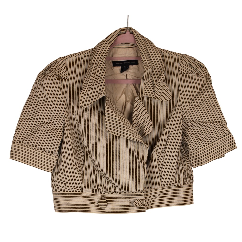 French Connection Corporate Chic Boxy Shortsleeve Pinstripe Cropped Blazer 10